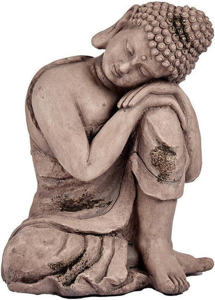 Dekorativ hagefigur Buddha grå polyresin (28,5 x 43,5 x 37 cm)