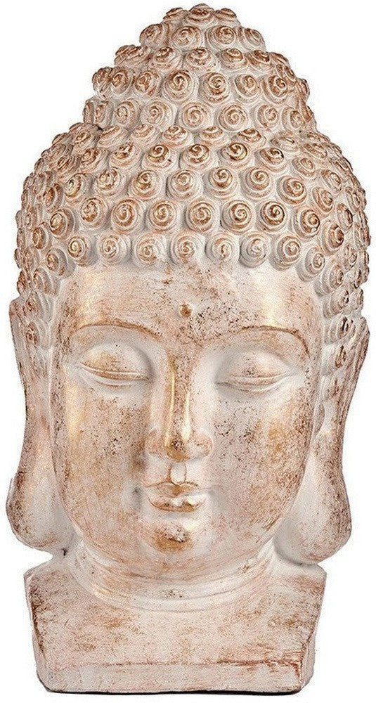 Jardin décoratif Figure Bouddha tête blanc / or polyréine (35 x 65,5 x