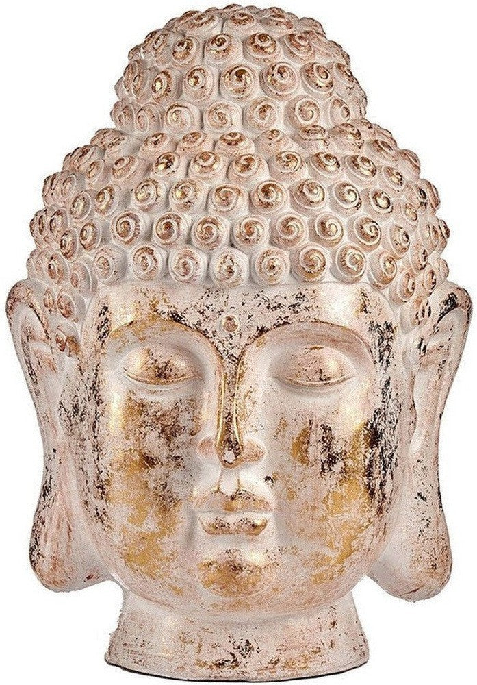 Decoratieve tuinfiguur Boeddha kop wit/gouden polyresin (45,5 x 68 x
