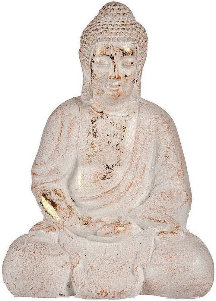 Decoratieve tuinfiguur Boeddha wit/gouden polyresin (22,5 x 41,5 x