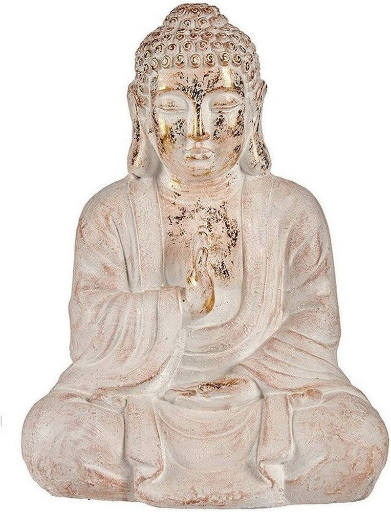Decorative Garden Figure Buddha White/Gold Polyresin (23,5 x 49 x 36