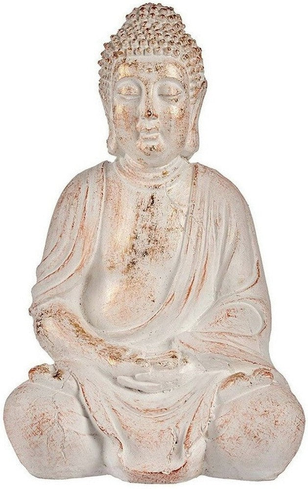 Koristeellinen puutarhakuvio Buddha White/Gold Polyresiin (24,5 x 50 x 31,8