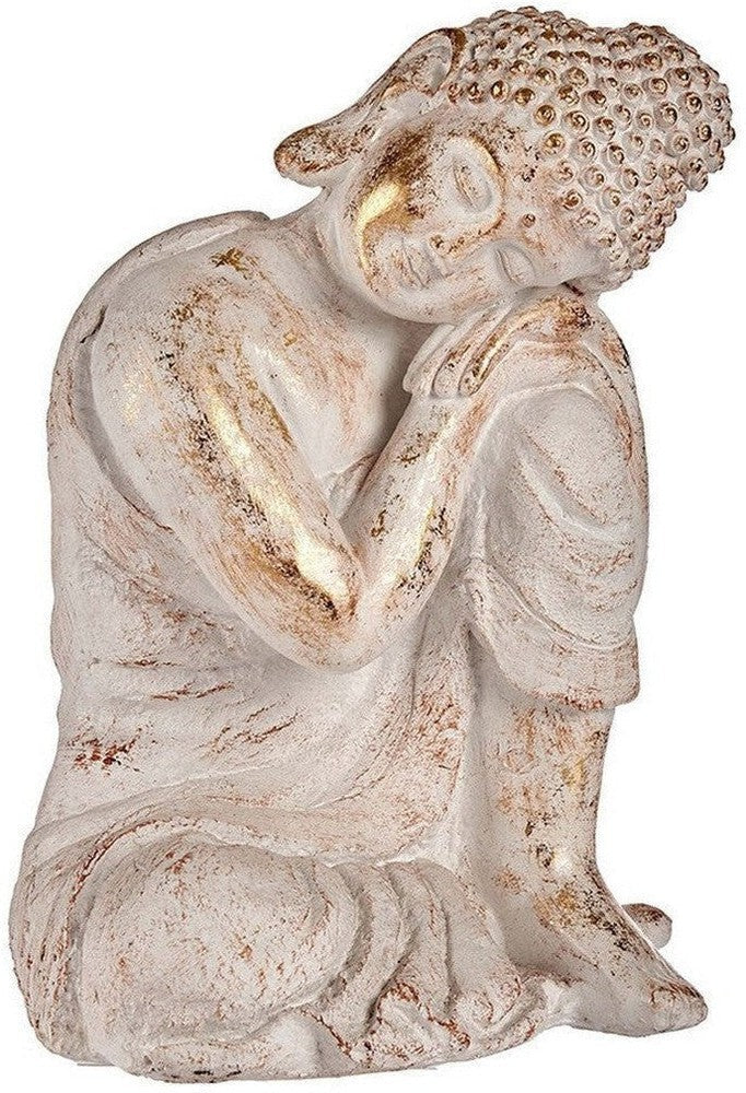 Figura da giardino decorativa Buddha Polyresina bianca/dorata (28,5 x 43,5 x 37