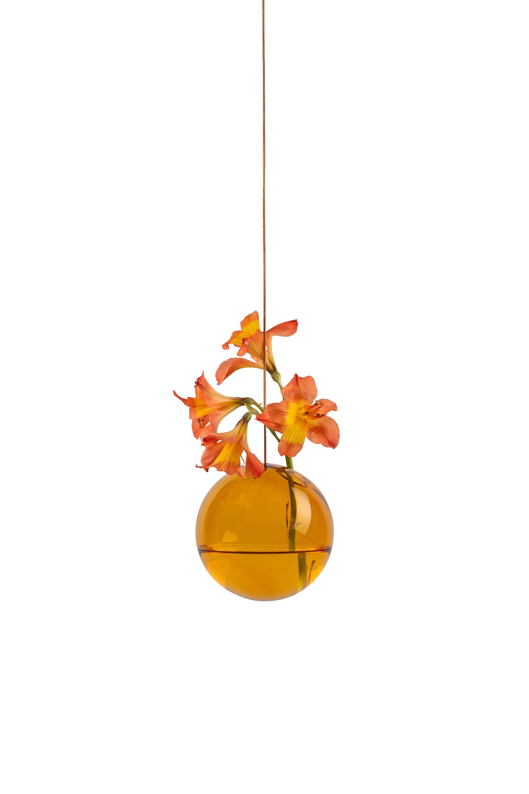Studio sur la suspension du vase à bulles de fleurs, ambre