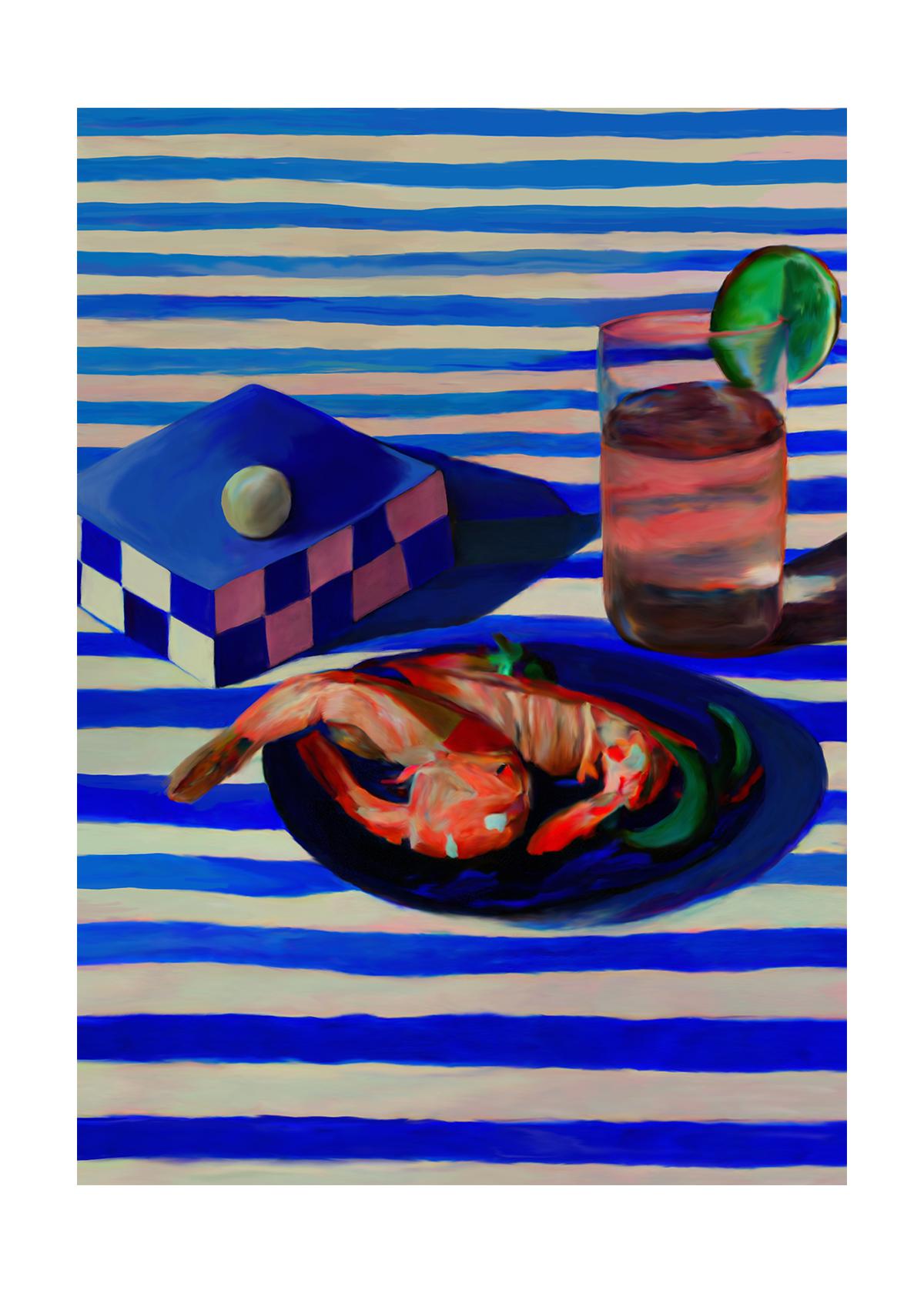Paper Collective Shrimp & Stripes Poster, 70x100 Cm