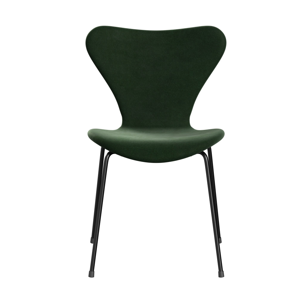 Fritz Hansen 3107椅子全套装饰，黑色/贝尔法斯特天鹅绒森林绿色