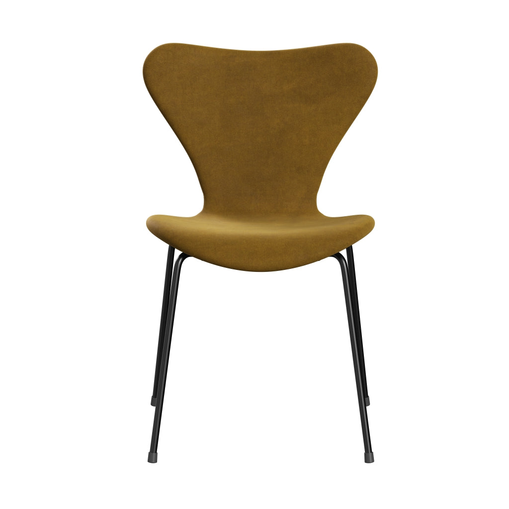 Fritz Hansen 3107 Chair Full Upholstery, Black/Belfast Velvet Soft Ochre