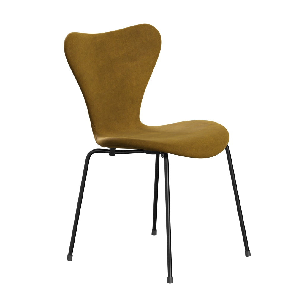 Fritz Hansen 3107 Chair Full Upholstery, Black/Belfast Velvet Soft Ochre