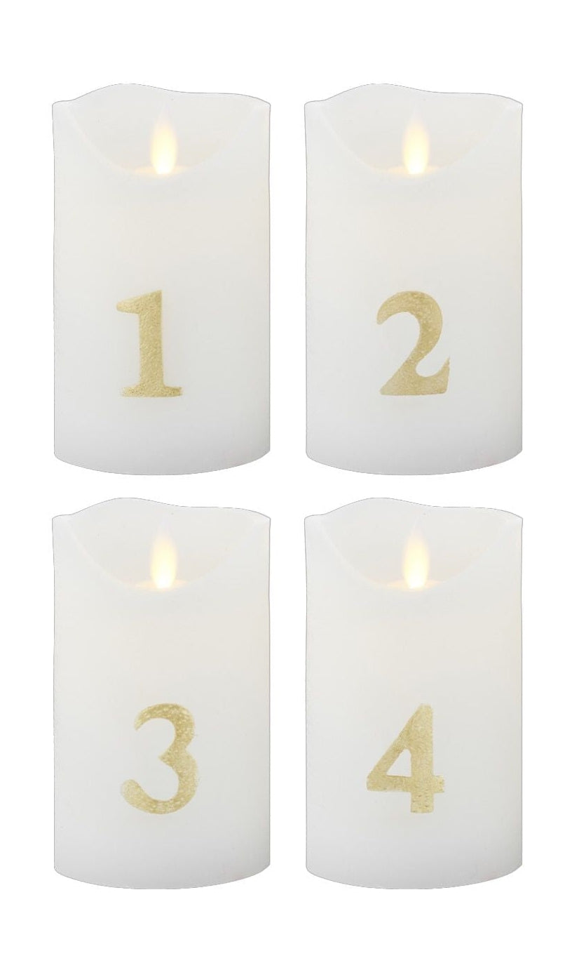 Sirius Sara Advent LED -kynttilä 4 kpl Øx H 7x12,5 cm, valkoinen/kulta
