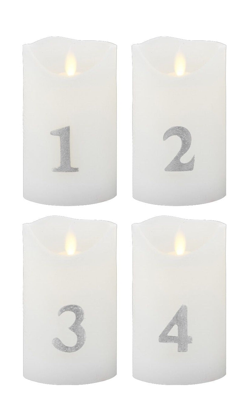 Sirius Sara Advent LED -kynttilä 4 kpl Øx H 7x12,5 cm, valkoinen/hopea