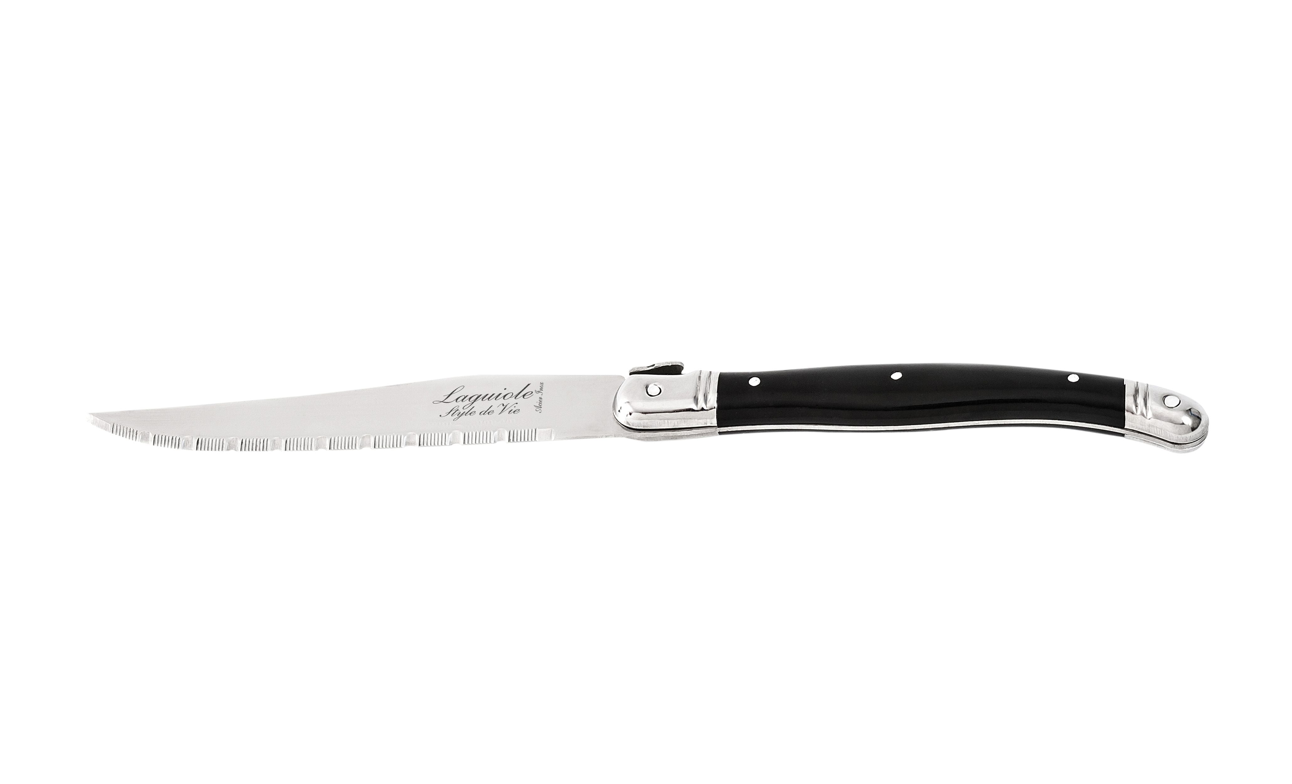 Style De Vie Authentique Laguiole Premium Line Steak Knives 6 Piece Set, Black