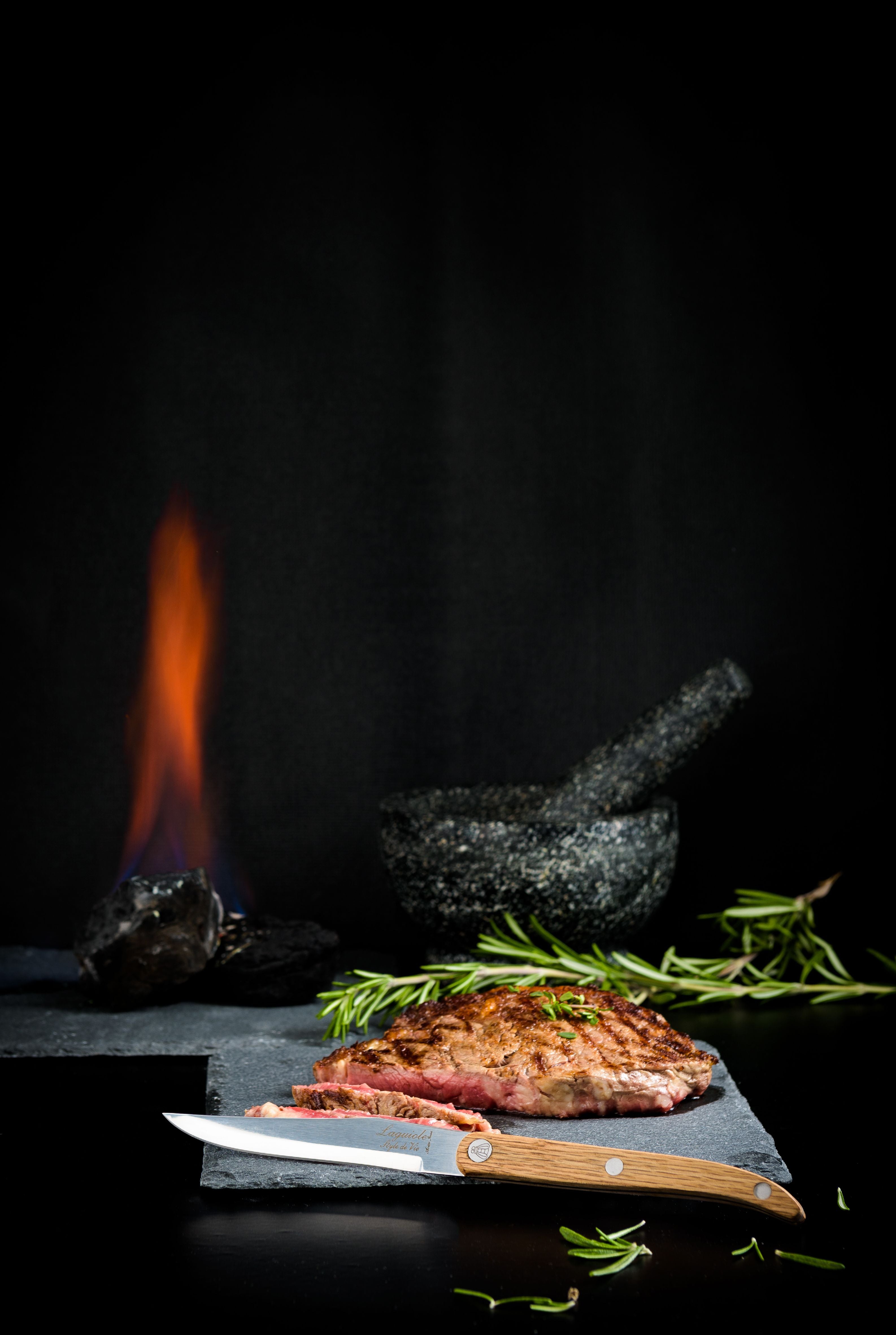 Stijl De Vie Authentique Laguiole Innovatie Line Steakmessen 6-delige set eikenhout, glad lemmet