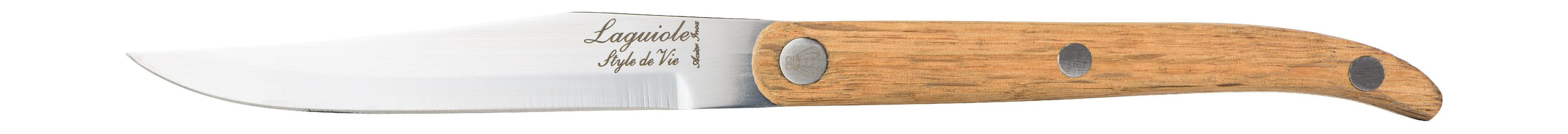 Style De Vie Authentique Laguiole Innovation Line Steak Knives 6 Piece Set Oak Wood, Smooth Blade
