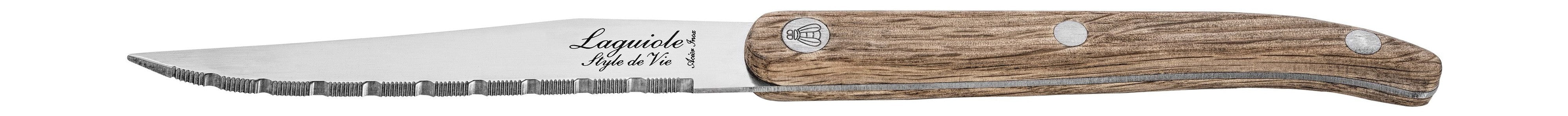 Style De Vie Authentique Laguiole Innovation Line Steak Knives 6 Piece Set Oak Wood, Serrated Blade