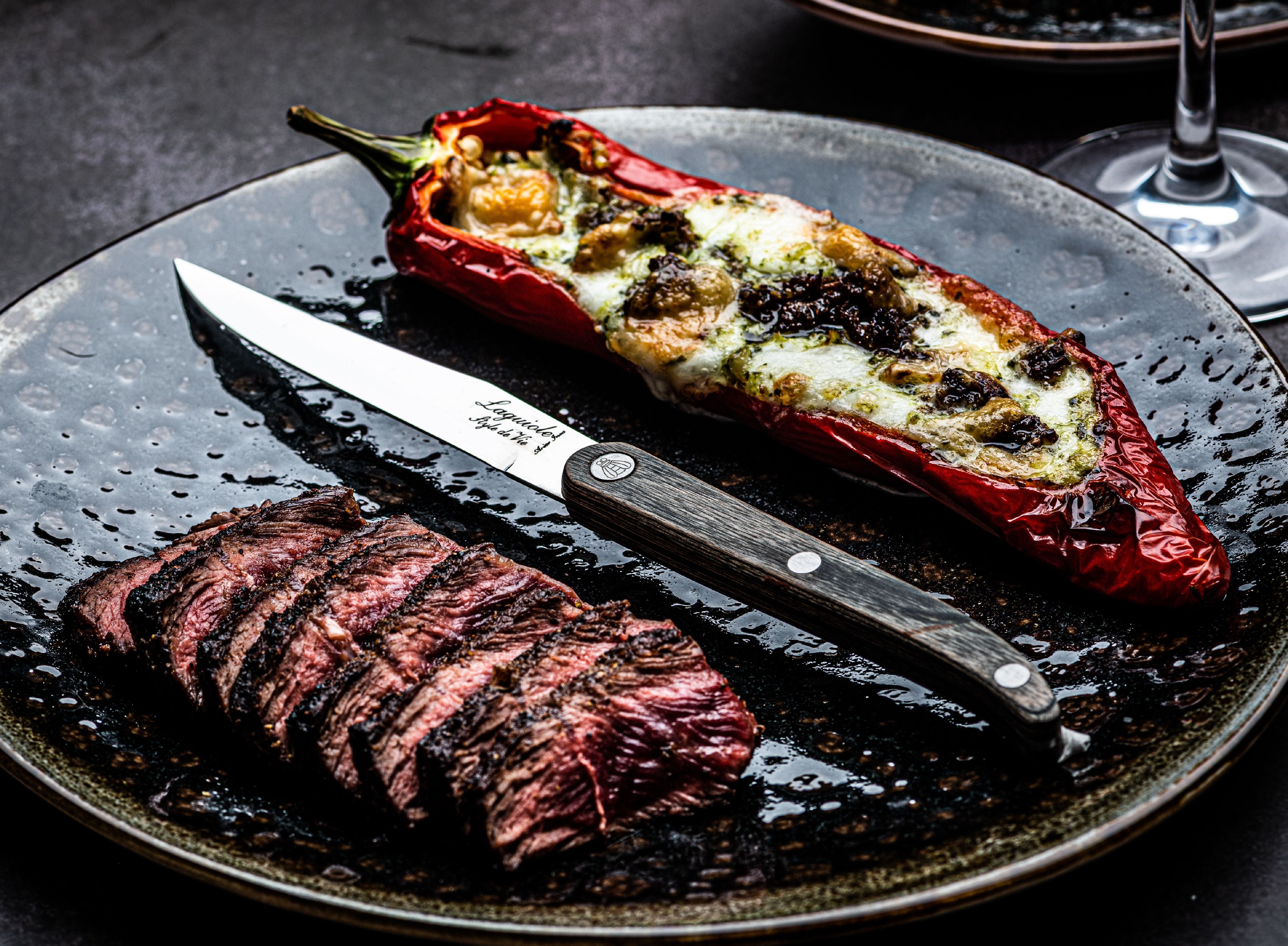 Style De Vie Authentique Laguiole Innovation Line Steak Knives 6 Piece Set, Grey Pakka With Smooth Blade