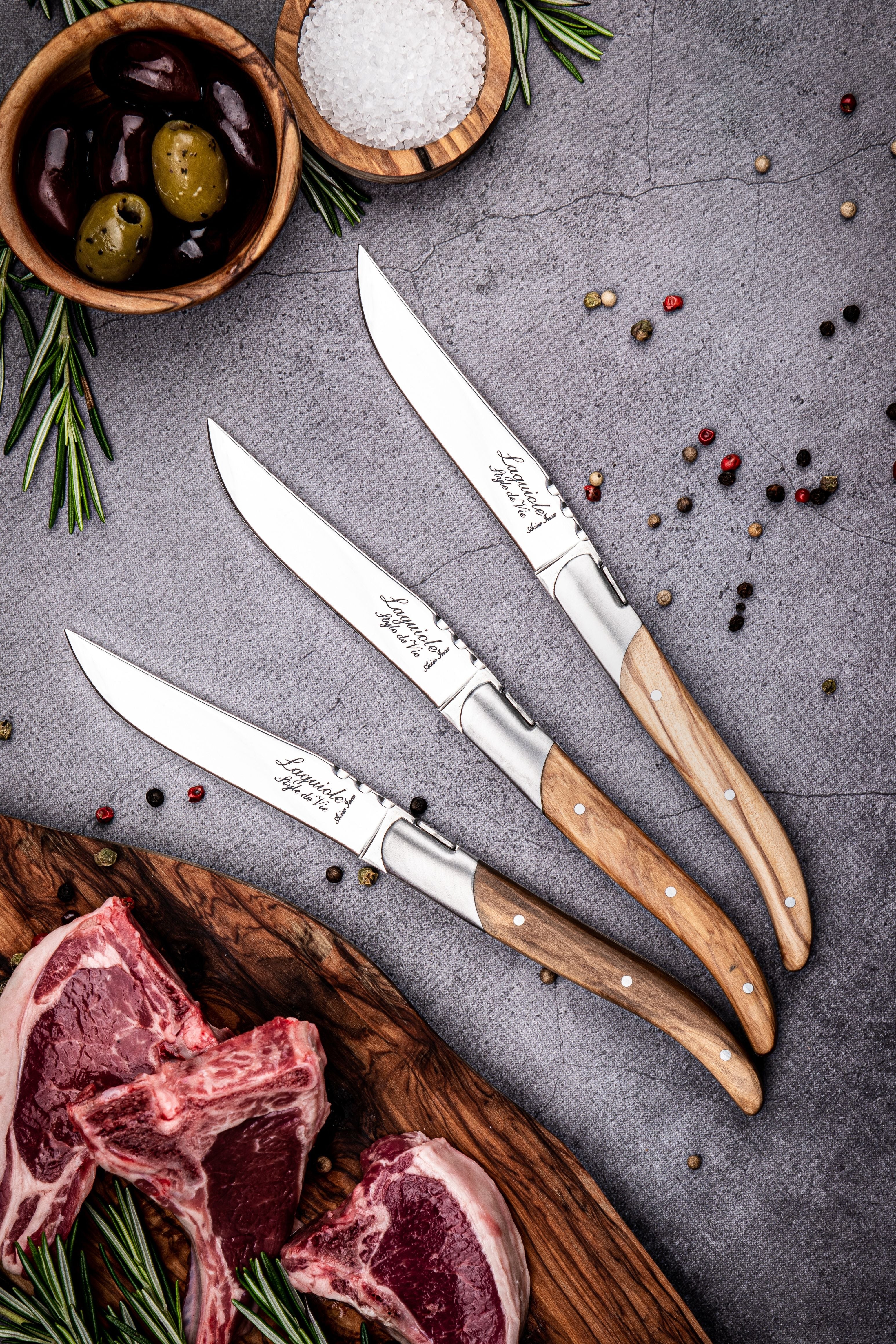 Style De Vie Authentique Laguiole Luxury Line Steak Knives 6 Ensemble de pièces, bois d'olive