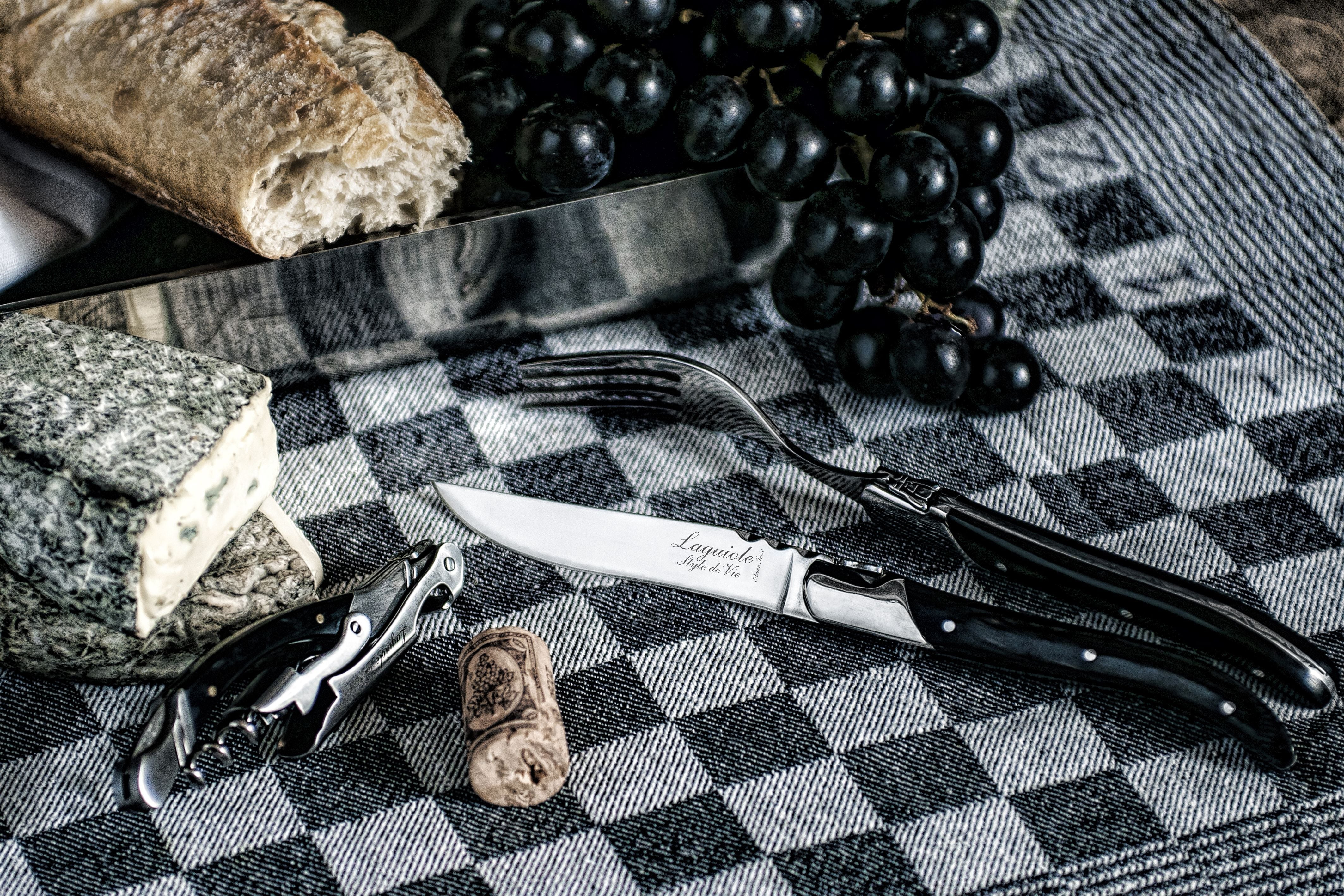 Style De Vie Authentique Laguiole Luxury Line Steak Knives 6 Piece Set, Black Ebony