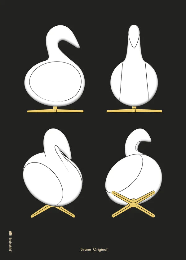 Brainchild Swan Design Sketches Poster Without Frame A5, Black Background
