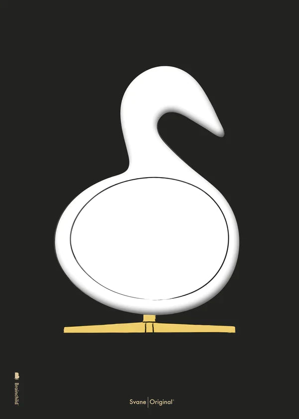 Brainchild Swan Design Schetsposter zonder lijst, 50x70 cm, zwarte achtergrond