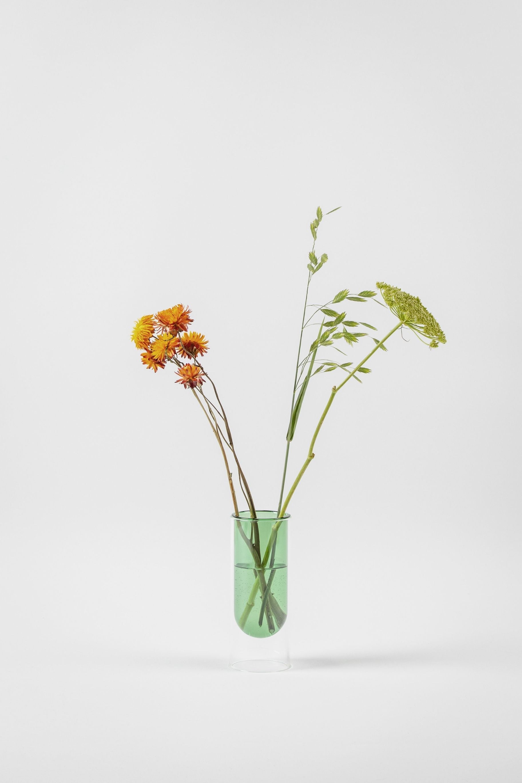 Estudio sobre florero de tubos de flores de 16 cm, verde