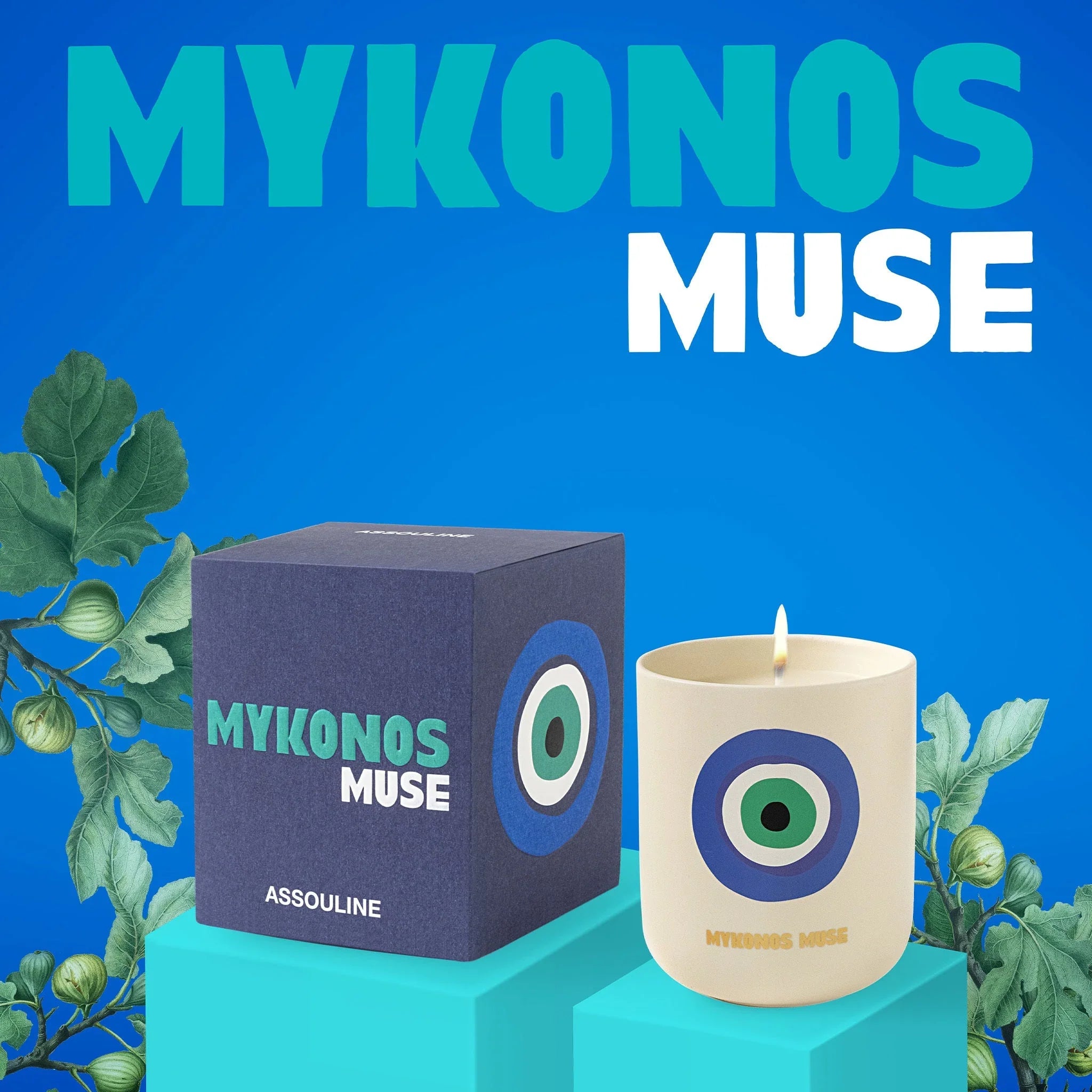 Assouline Mykonos Muse – Kerze „Reise von zu Hause aus“.