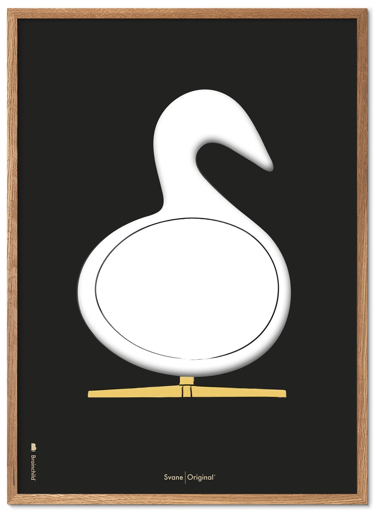 Brainchild Swan Design Sketch Poster Frame gjord av lätt trä 50x70 cm, svart bakgrund