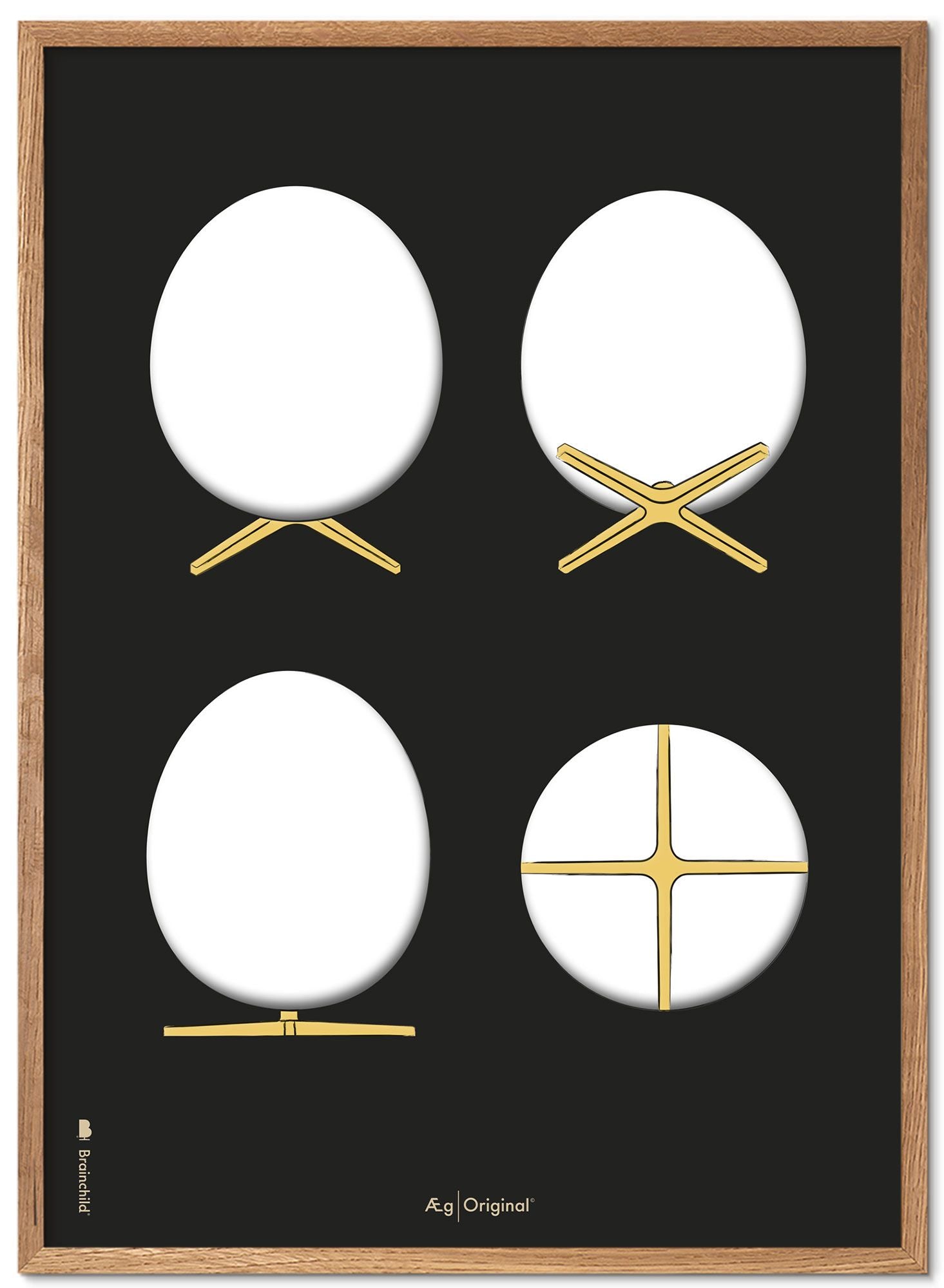 Brainchild The Egg Design Sketches posterframe gemaakt van licht hout, 70x100 cm, zwarte achtergrond