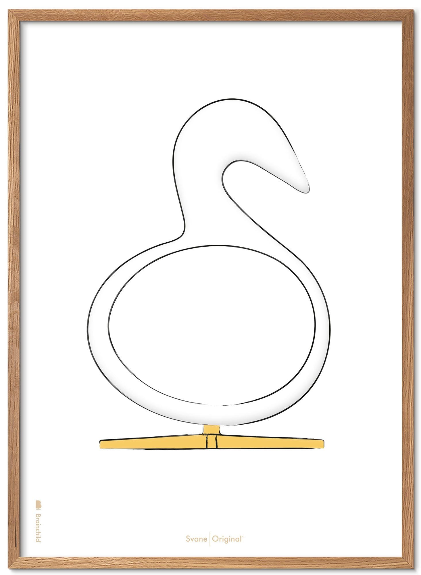 创意天鹅设计素描海报框架由浅木A5，白色背景制成