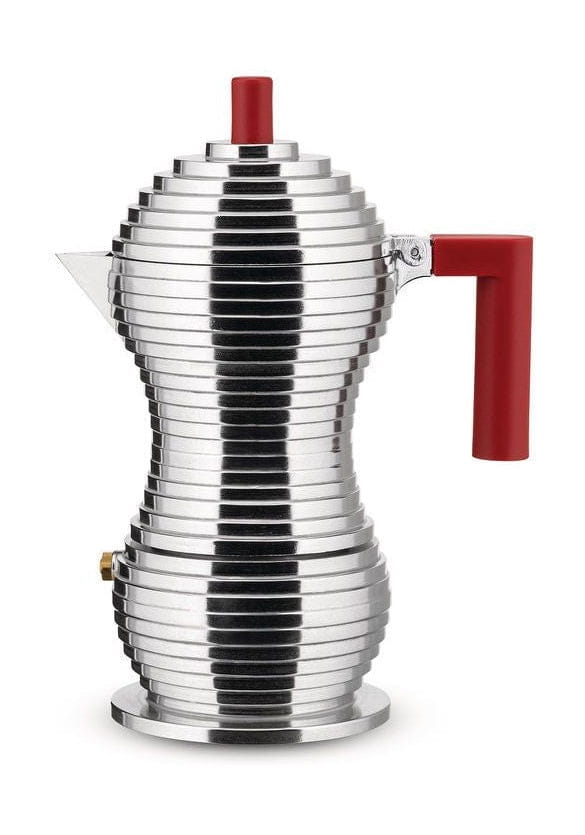 Alessi Pulcina espresso maker 3 koppar, aluminium/röd