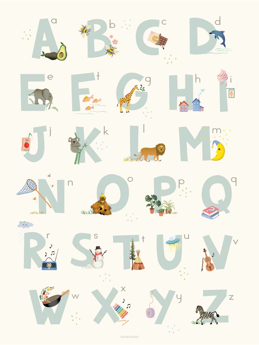 Vissevasse Affiche d'alphabet Blue English, 30x40 cm