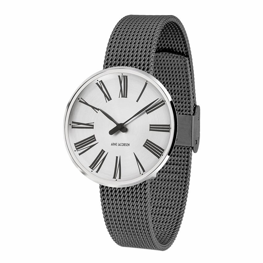 Arne Jacobsen Romeins horloge 34 mm, staal/wit/grijs