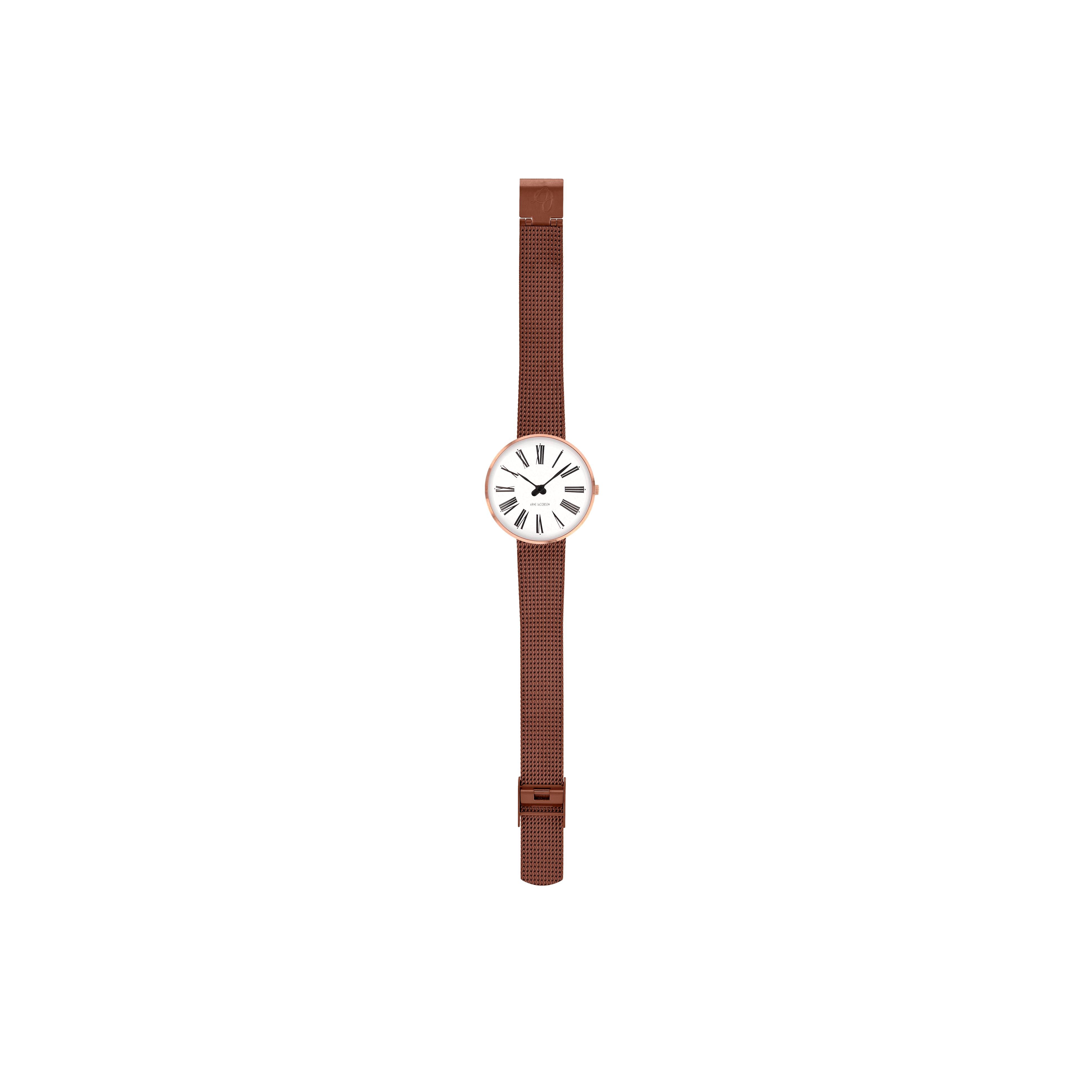 Arne Jacobsen Römische Armbanduhr ø30, Rosé/ Kupfermasche