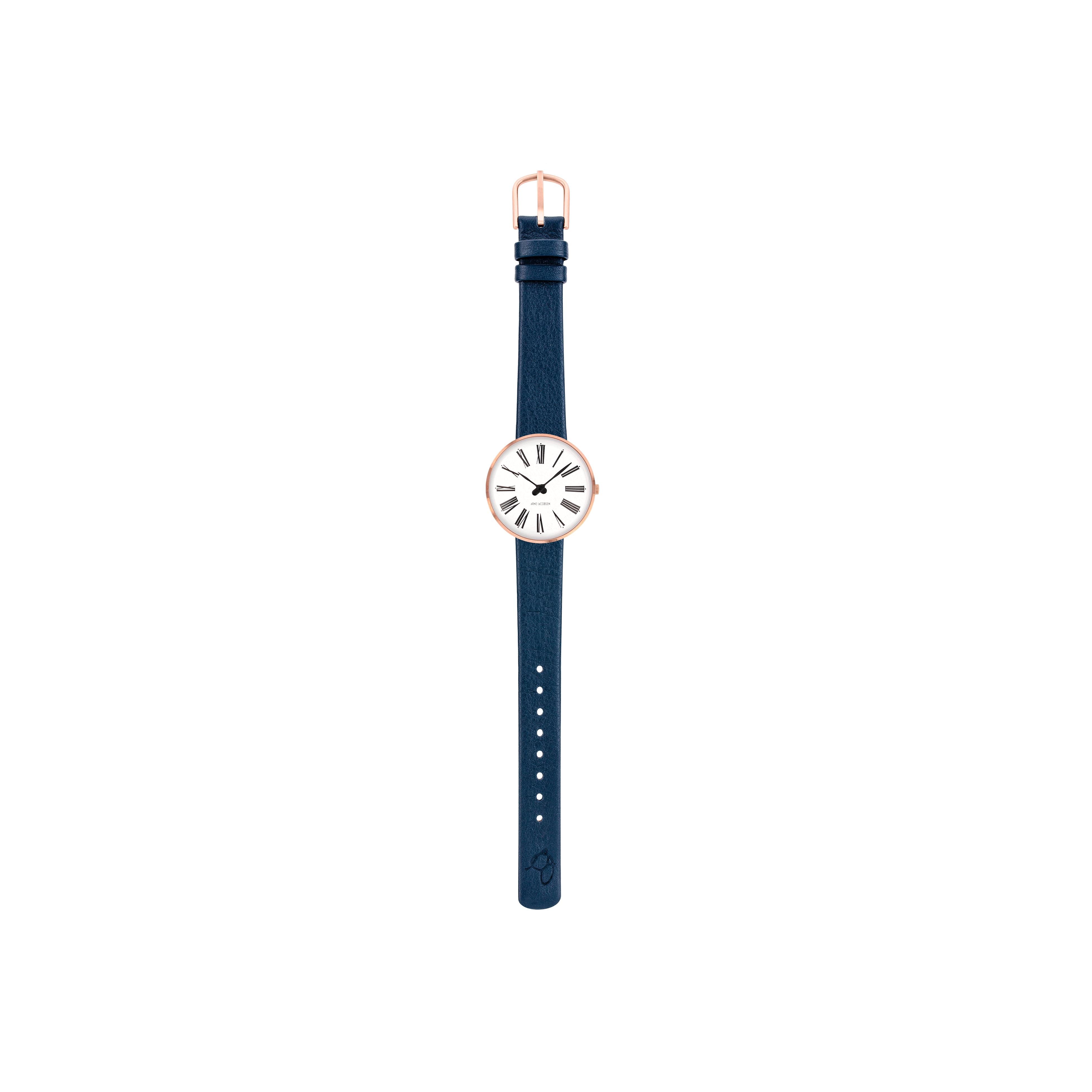 Arne Jacobsen Romeins horloge Ø30, rosé/blauw