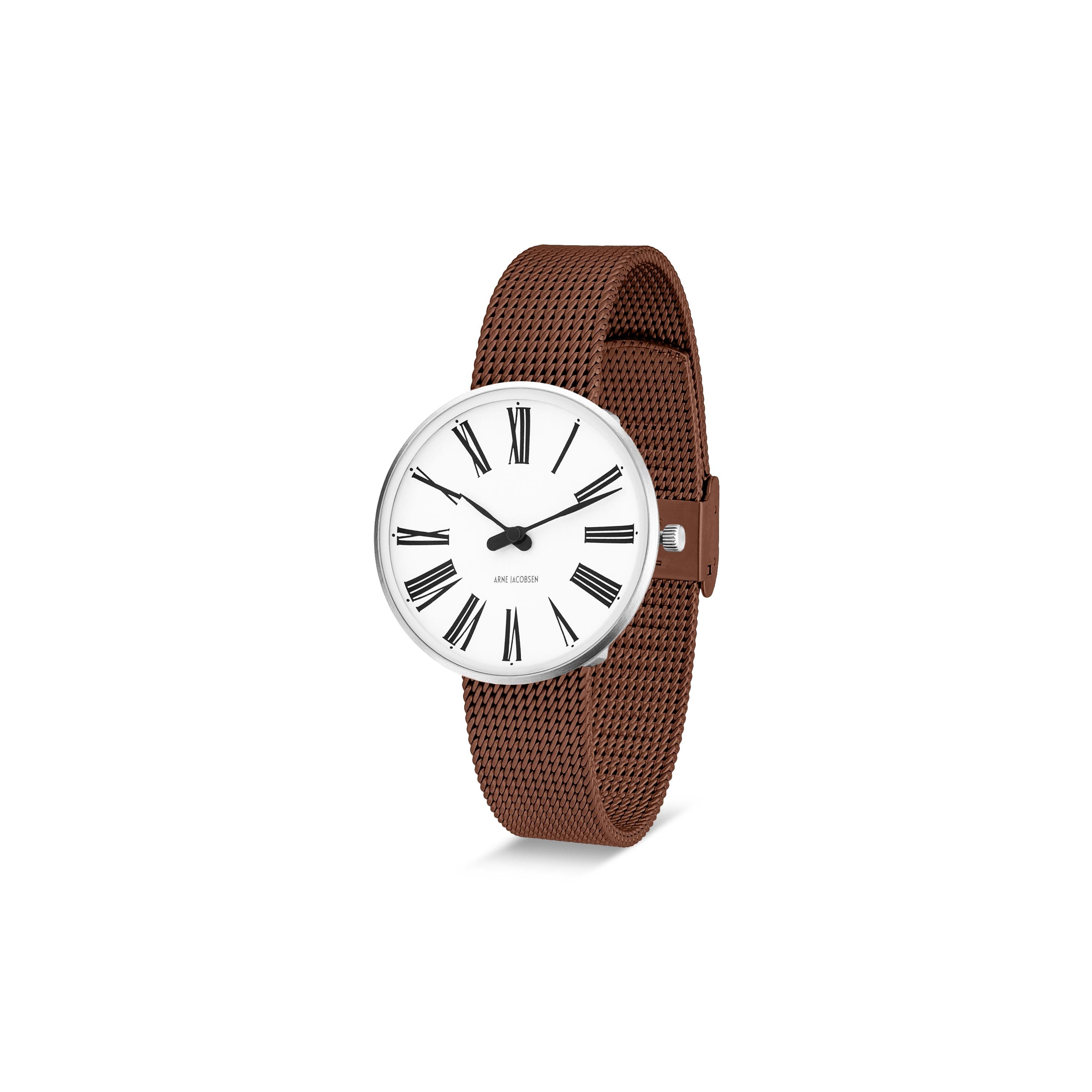 Arne Jacobsen Römische Armbanduhr ø34, Kupfergeflecht