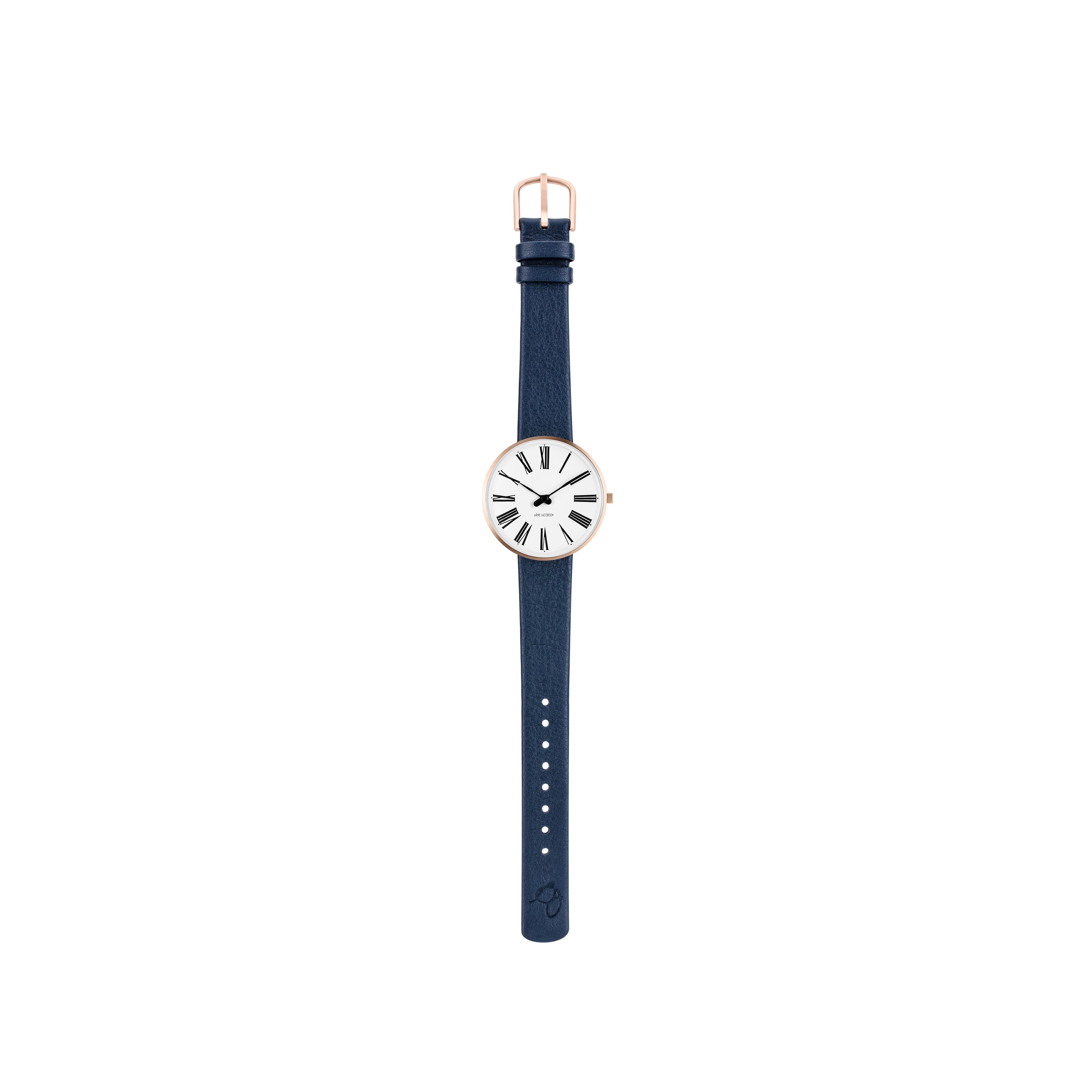 Arne Jacobsen Romeins horloge Ø34, rosé/blauw