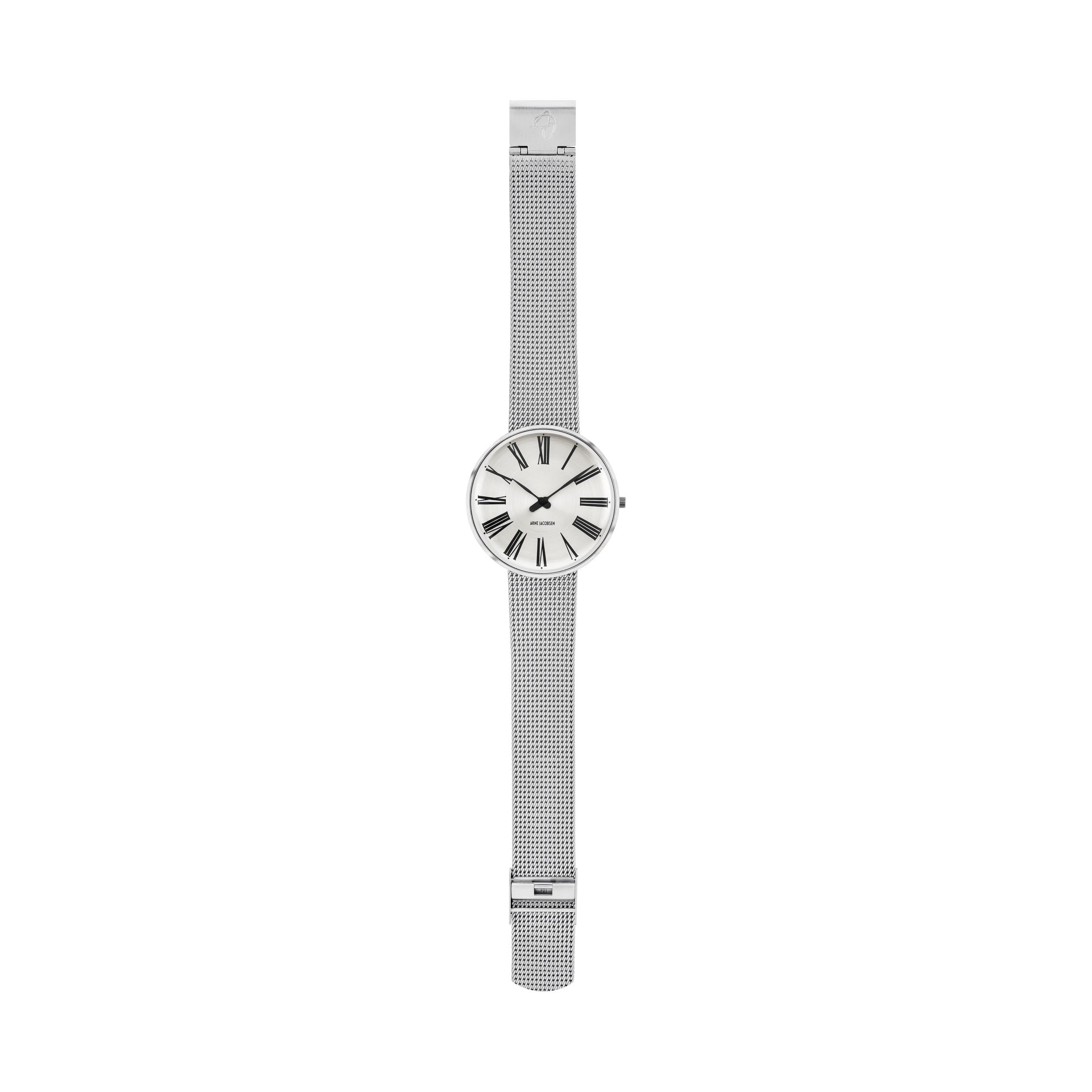 Arne Jacobsen Römische Armbanduhr ø40, Sonnenstrahl/Silbermasche