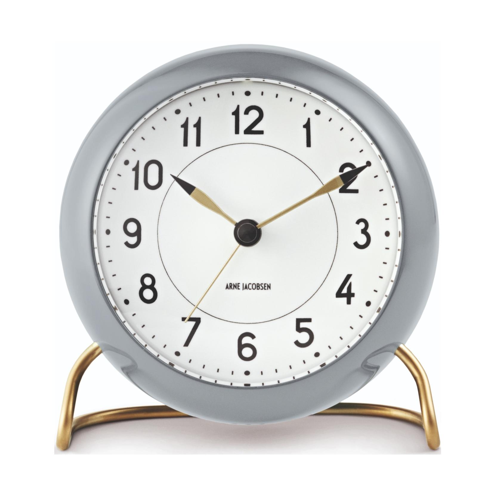 Reloj de mesa de la estación de Arne Jacobsen con alarma de gris y blanco, 12 cm