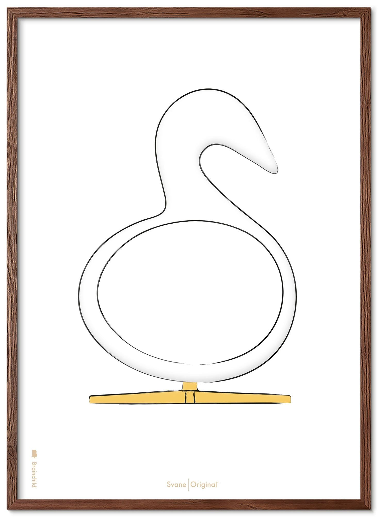 Brainchild Swan Design Sketch Poster Frame Made of Dark Wood 50x70 cm, hvit bakgrunn