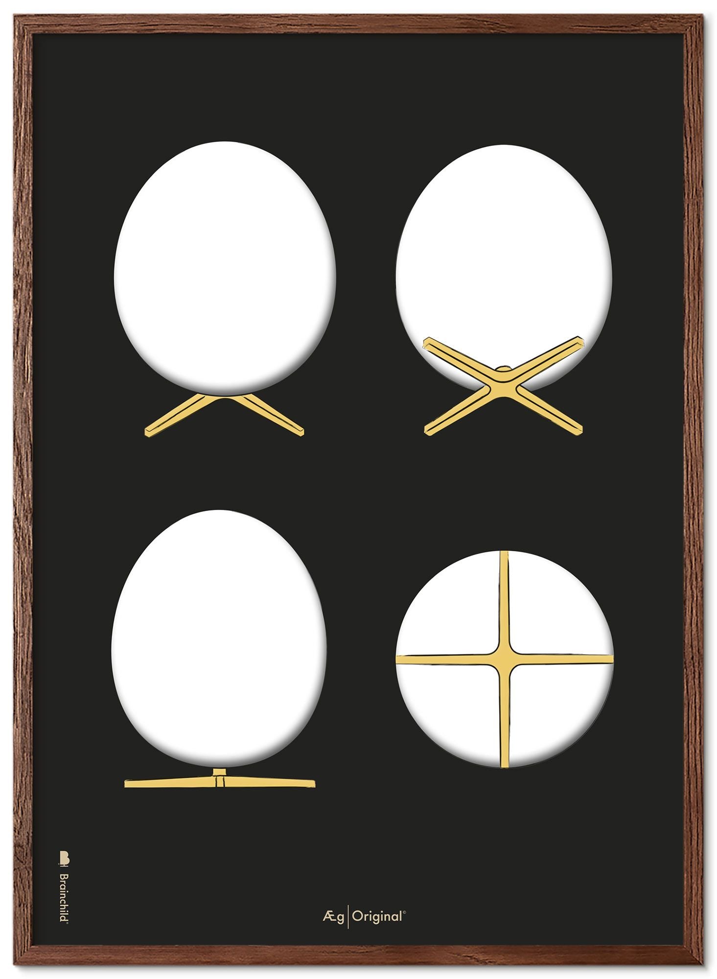 Prepare el marco de póster de bocetos de diseño de huevo hecho de madera oscura de 70x100 cm, fondo negro