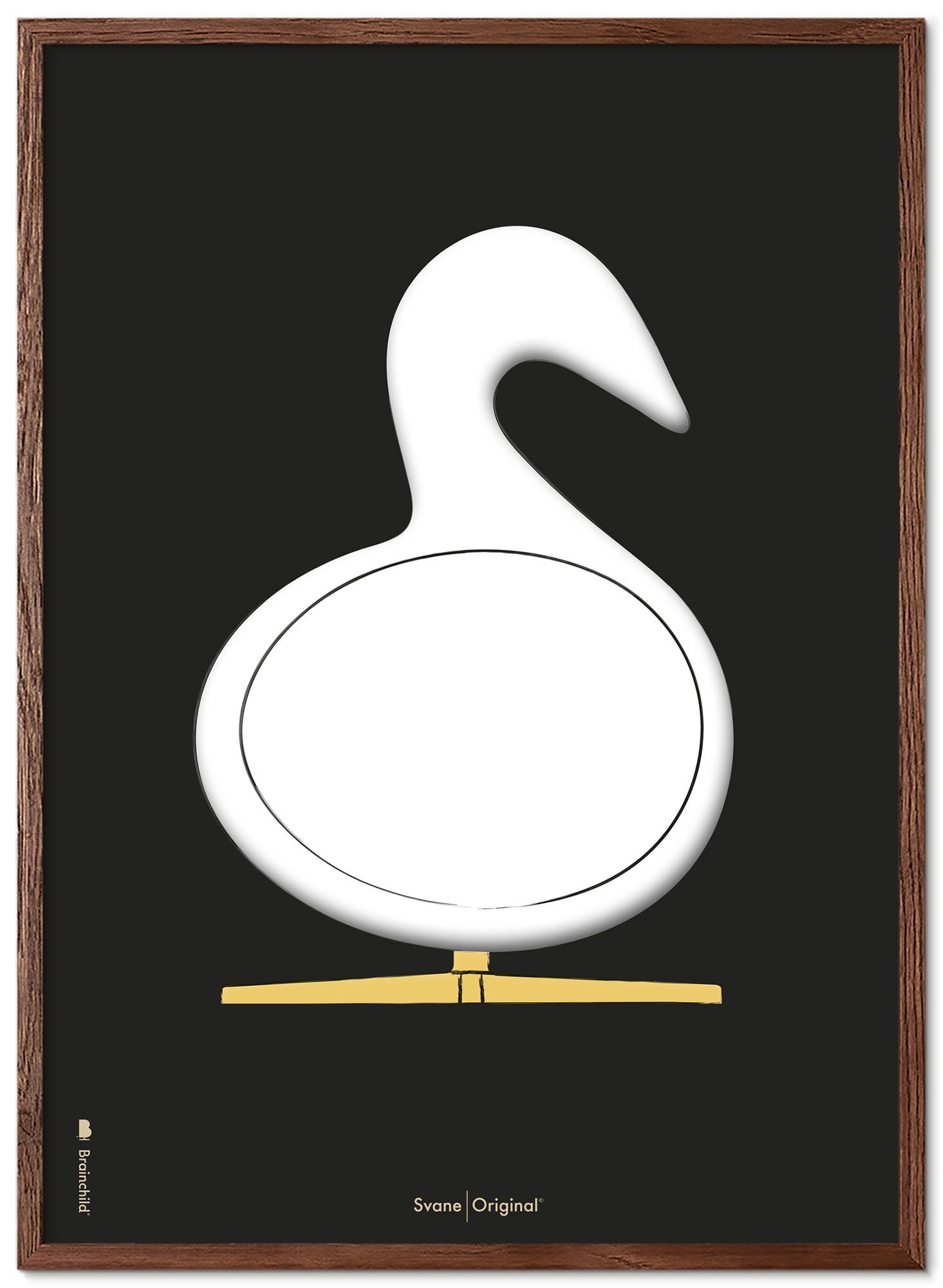 Marco de póster de boceto de diseño de Swan de creación hecha de madera oscura A5, fondo negro