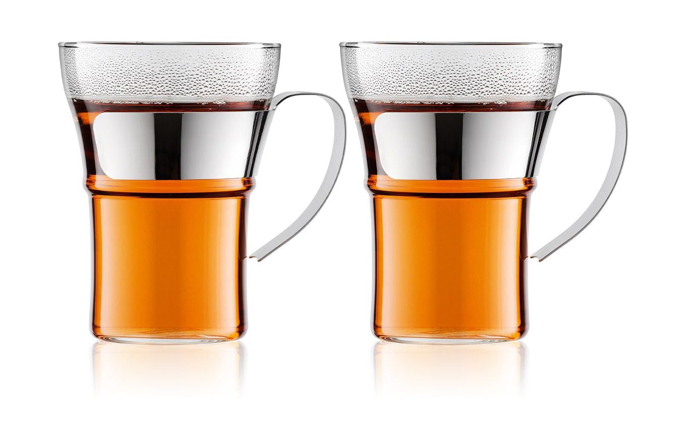 Bodum Assam kaffeglas med metallhandtag krom 0,35 L, 2 st.