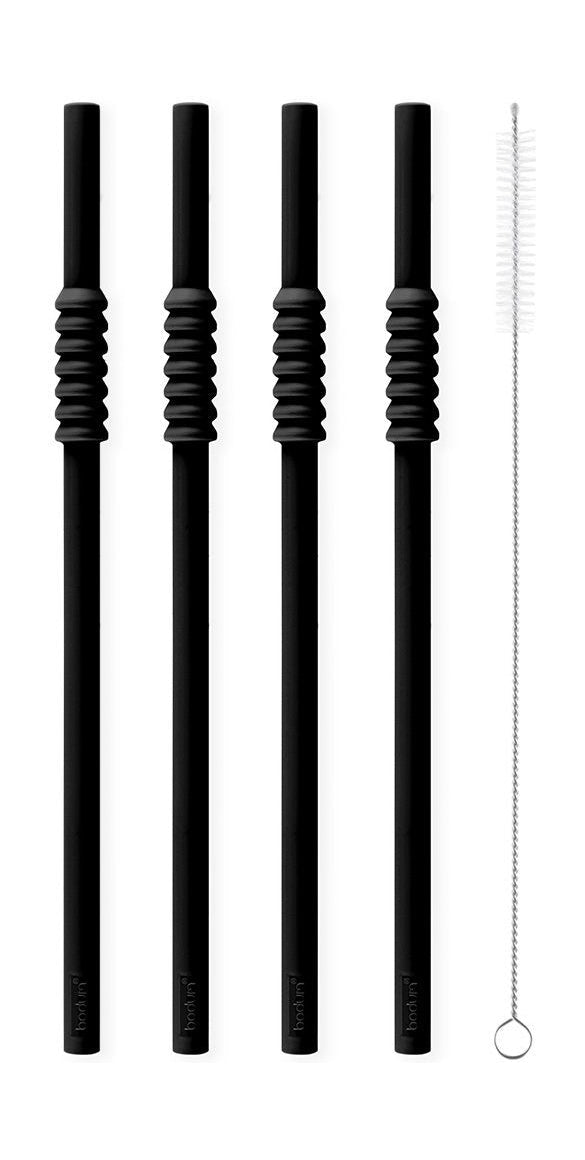 Bodum Ensemble de bistrot avec 4 pailles en silicone + brosse de nettoyage noir, 4 pcs.