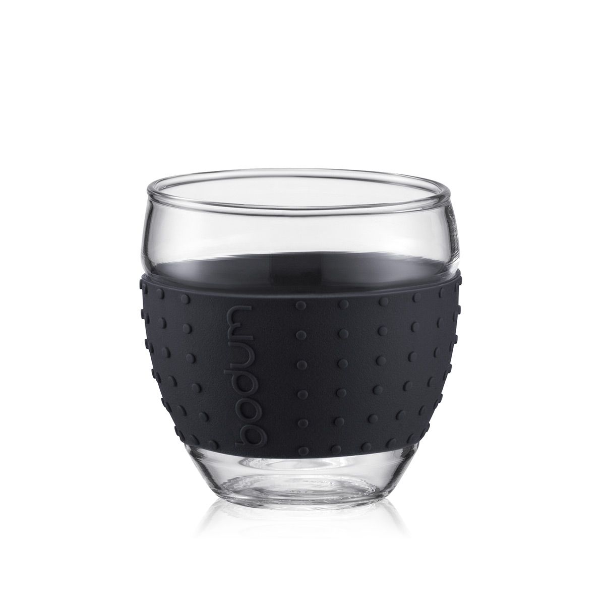 Bodum Pavina Glass con manico in silicone nero 0,35 L, 2 pezzi.