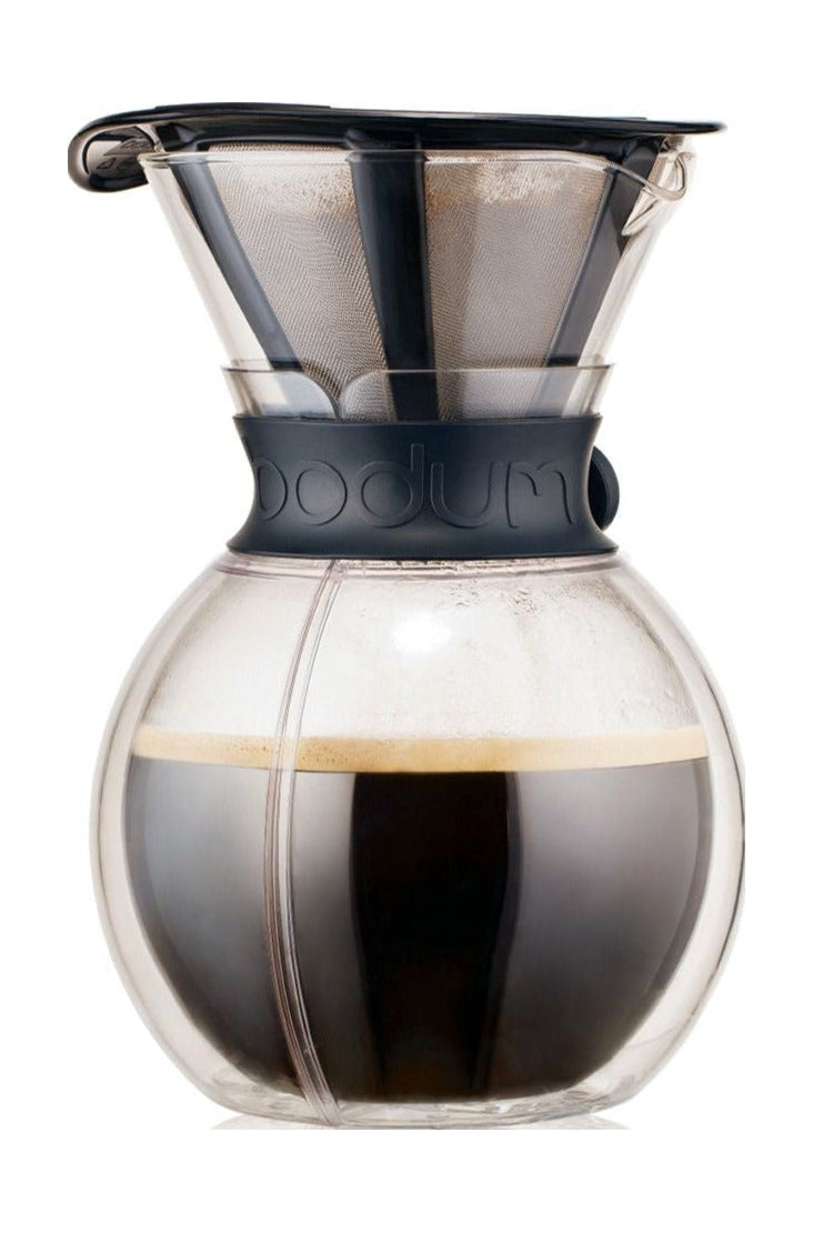 Bodum倒在双壁咖啡机上，带永久性咖啡过滤器黑色，8杯