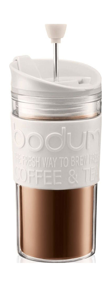 Bodum Reispers koffiezetapparaat dubbel ommuur plastic met plunjer en klik deksel dubbel ommuurde, crème gekleurd