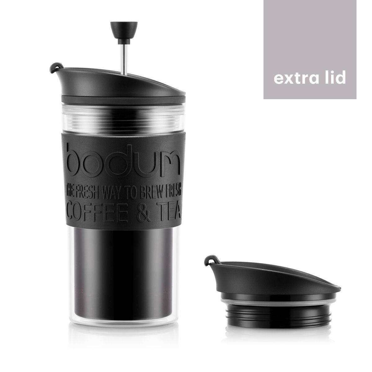 Bodum Reisepressen-Set Kaffeemaschine mit Extra-Deckel Doppelwandig, Schwarz