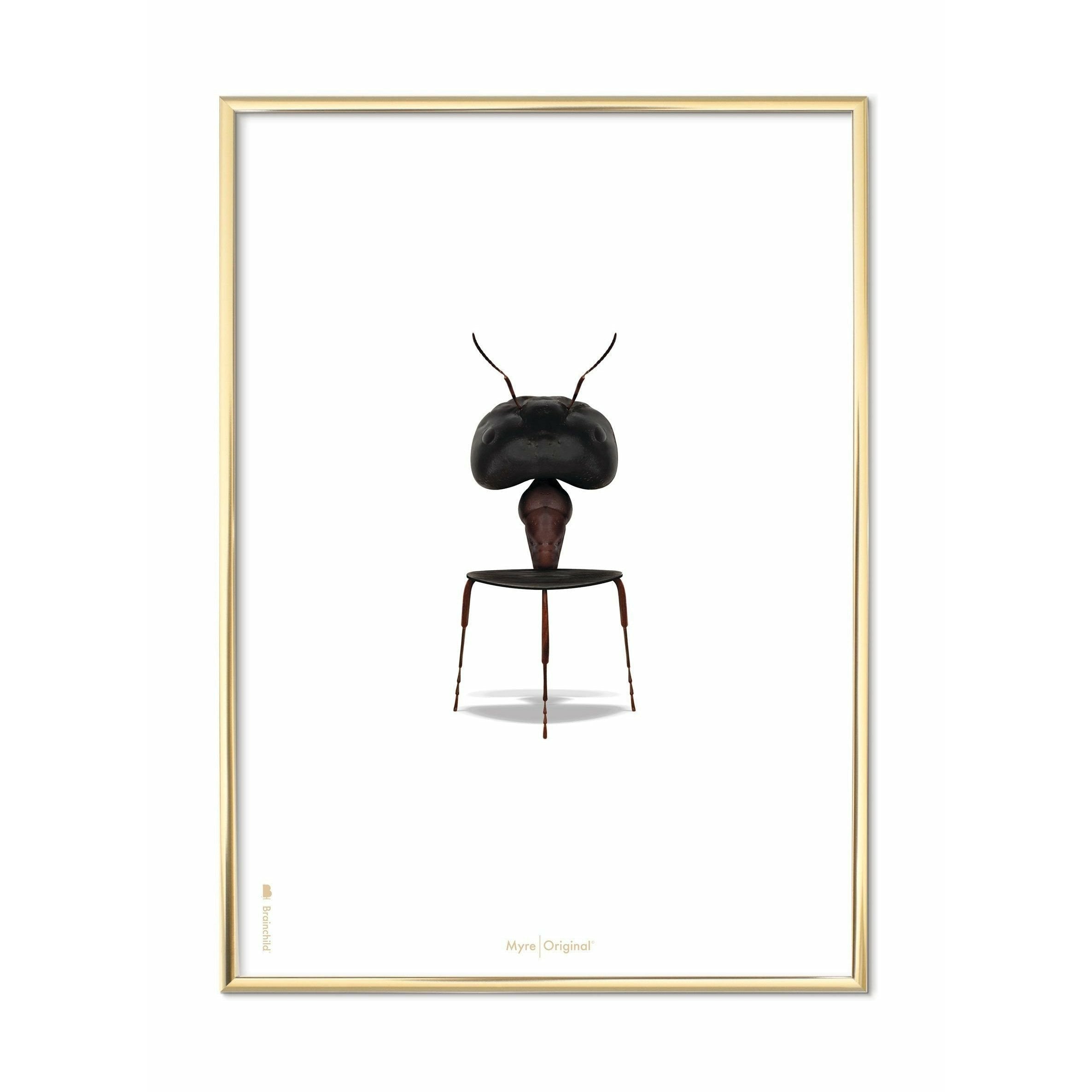 创意蚂蚁经典海报，黄铜彩色框架50x70厘米，白色背景