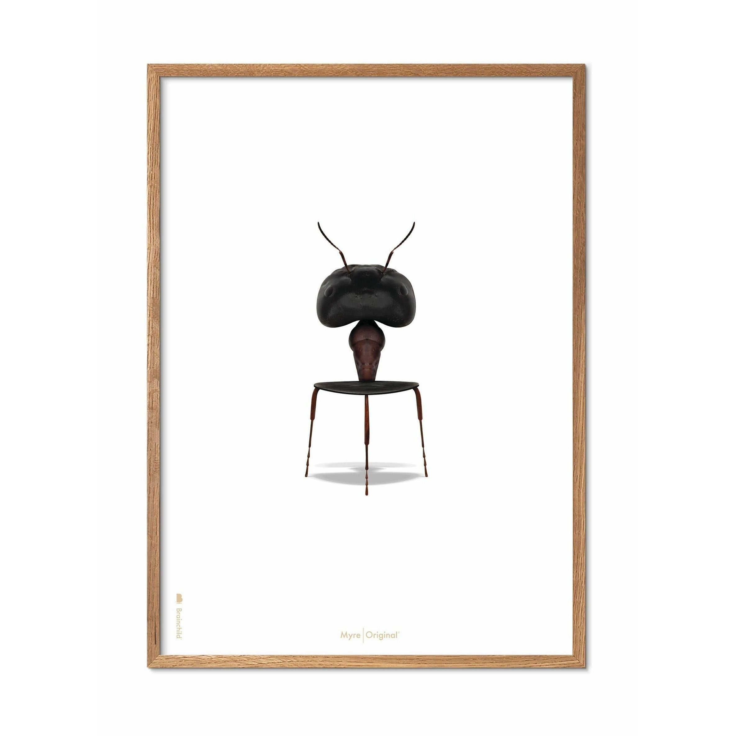 Póster clásico de hormigas de creación, marco hecho de madera clara de 30x40 cm, fondo blanco