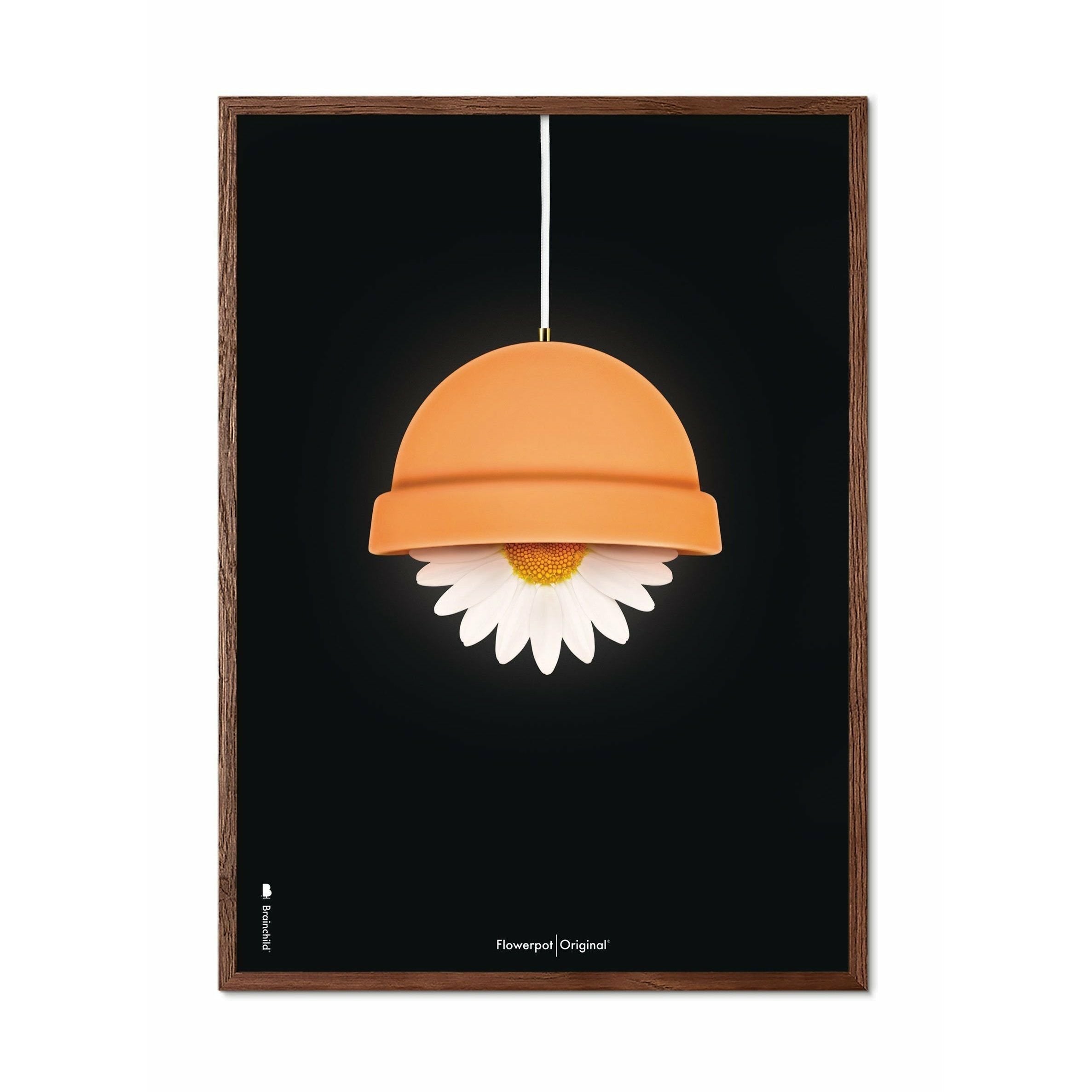 brainchild Blomsterpot klassisk plakat, ramme lavet af mørk træ 50x70 cm, sort baggrund