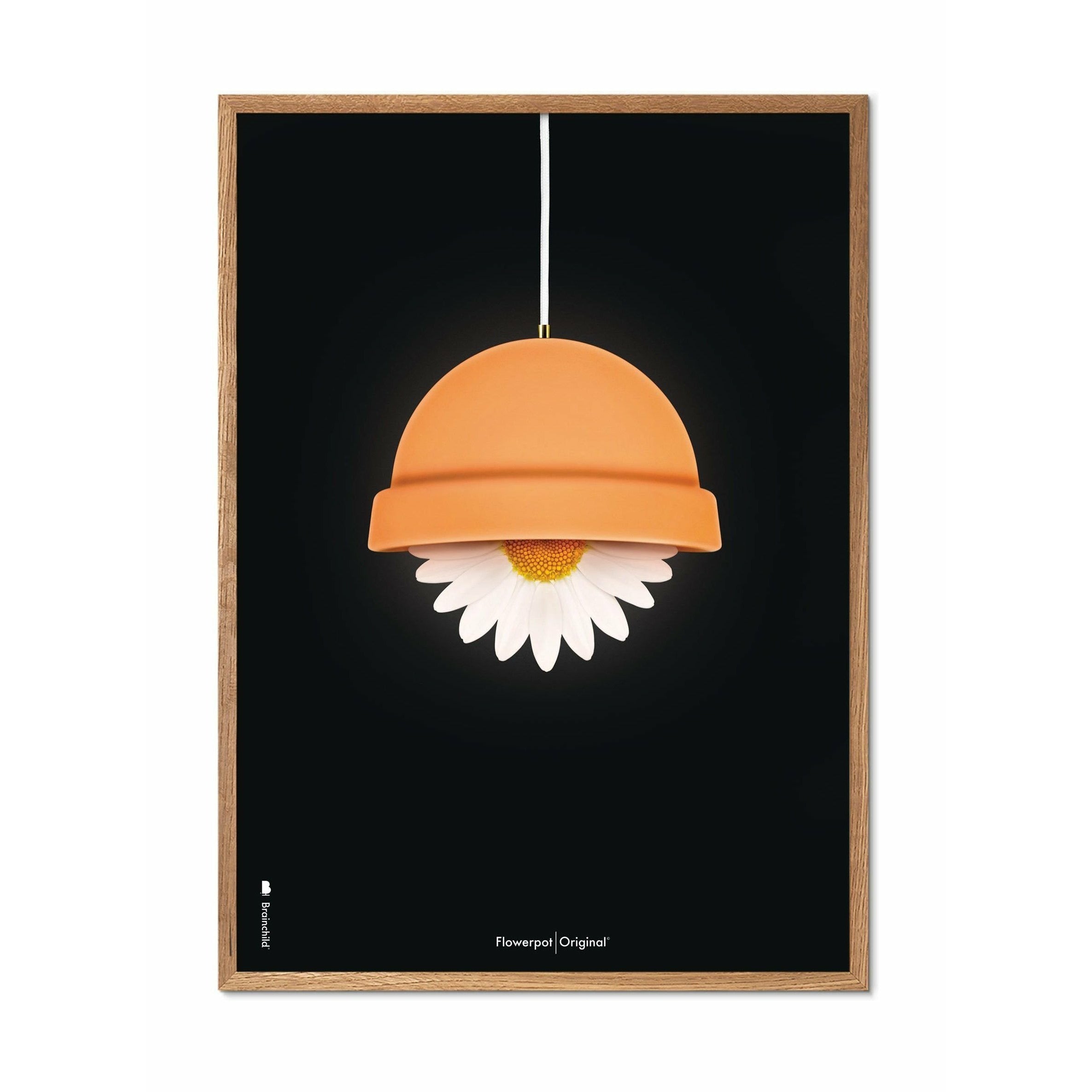 Brainchild Flowerpot Classic -affisch, ram gjord av lätt trä 50x70 cm, svart bakgrund